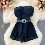 Women Strapless Cargo Jumpsuit