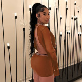 Women's Mesh Draped Neck Flared Long Sleeve Low Back Short Dress