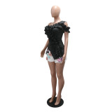 Women Off Shoulder Irregular Lotus Leaf Top