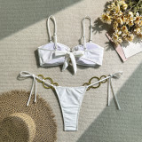 Women sexy solid neck suspender two pieces swimwear