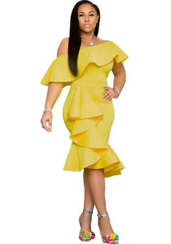 Women Solid ruffle irregular dress