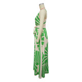 Women sexy V Neck sleeveless Print Bohemian dress