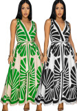 Women sexy V Neck sleeveless Print Bohemian dress