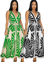Women sexy V Neck sleeveless Print Bohemian dress
