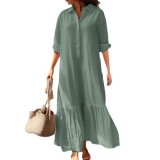 Women shirt collar button irregular dress