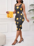 Women Elegant Solid Jacket And Polka Dot Print Dress Two-Piece Set
