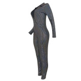 Women V Neck Shiny Jumpsuit
