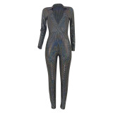 Women V Neck Shiny Jumpsuit