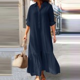 Women shirt collar button irregular dress
