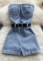 Women Strapless Cargo Jumpsuit