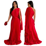Women one-shoulder pleated Slash Shoulder dress