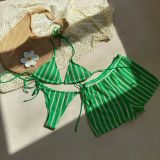 Women sexy lace stripe three-piece swimwear
