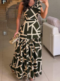 Women's One-Shoulder Print Holidays Casual Ruffle A-Line Dress