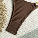 Women sexy solid neck suspender two pieces swimwear