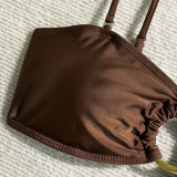 Women sexy solid neck suspender two pieces swimwear