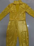 Women V Neck Shiny Jumpsuit