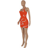 Women Sexy Halter Neck Ribbed Printed Dress