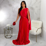 Women one-shoulder pleated Slash Shoulder dress