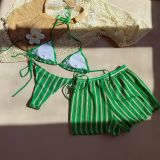 Women sexy lace stripe three-piece swimwear