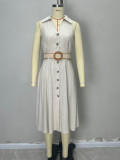 Women V-neck Sleeveless Belt Shirt Dress