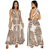 Women sexy V Neck sleeveless Print Bohemian dress