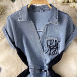Women Retro Embroidery Slit Bodycon Denim Dress