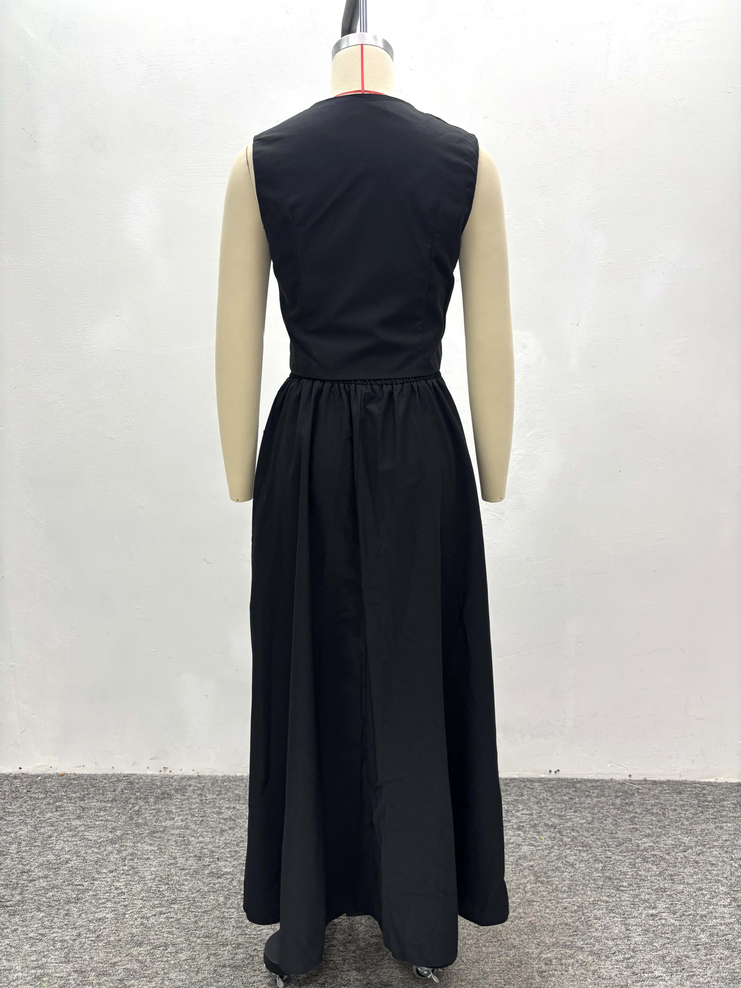 Women's Sleeveless Vest V-Neck Button Top African Chic Elegant Long Skirt Two-Piece Set