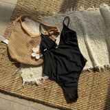 Women sexy solid five-pointed star one-piece swimwear