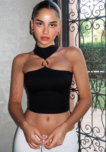 Women Summer Sexy Sleeveless Crop Halter Neck Top T-shirt
