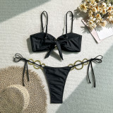 Women sexy solid neck suspender two pieces swimwear