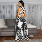 Women sexy V Neck sleeveless Print Bohemian dress