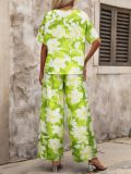 Women Elegant V-neck Short Sleeve Top and Long Pants Casual Two-piece Set
