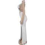 Women sexy knitting Halter Neck Backless Solid Dress