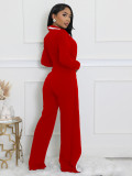 Women autumn and winter belt contrast color long-sleeved Jumpsuit