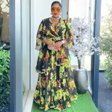 Plus Size  African Women's Floral Print Long Dress