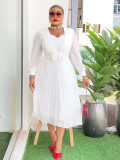 Chic Career Slim Waist Pleated A-Line Chiffon Dress