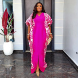 Plus Size Women's Robe African Color Block Print Dress