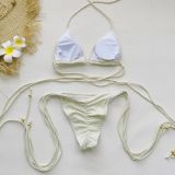 Sexy Solid Color Lace-Up Triangle Bikini Two-Piece Swimsuit Set