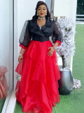 African Plus Size Women's Elegant Color Block Long Dress