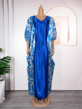 Plus Size Women's Robe African Color Block Print Dress