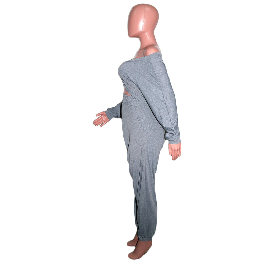 Women's Sexy Crop V-Neck Solid Color Cross Front Top Pants Two-Piece Set