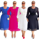 Chic Career Slim Waist Pleated A-Line Chiffon Dress