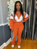 Women’s Casual Sportswear Color Block Slim Waist Two-Piece Jogger Set