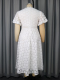 Africa Plus Size Round Neck Lace Puff Sleeve High Waist A-Line Formal Party Evening Gown