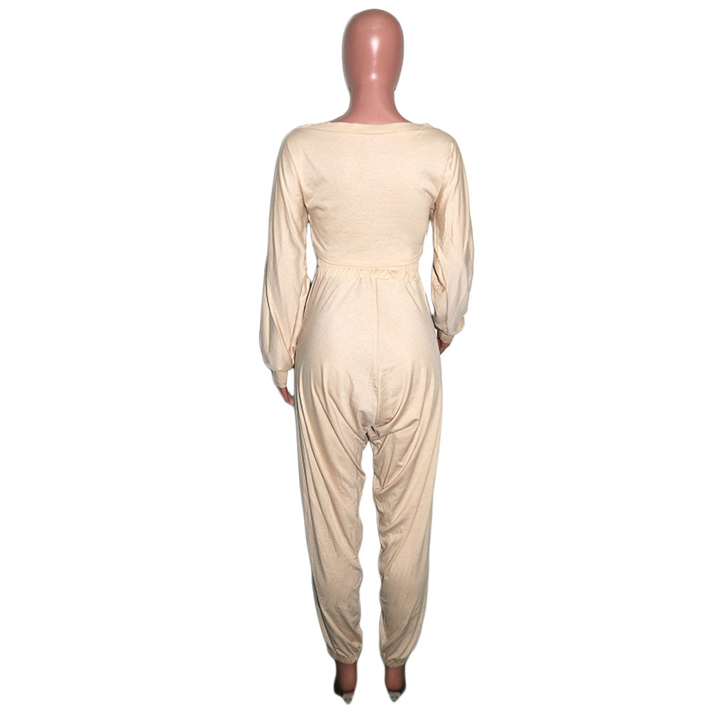 Women's Sexy Crop V-Neck Solid Color Cross Front Top Pants Two-Piece Set