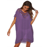 Women's V-Neck Cover-Up Sexy Hollow Out Loose Beach Dress