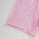 Pink Lace See-Through Casual Tank Top Shorts Panty Sexy Three-Piece Set