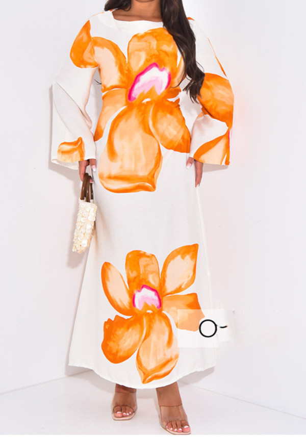 Autumn/Winter Loose Long Sleeve Printed Long Dress