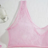 Pink Lace See-Through Casual Tank Top Shorts Panty Sexy Three-Piece Set