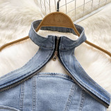 Women's Summer Halter Neck Crop Top Mini Skirt Two-Piece Denim Set